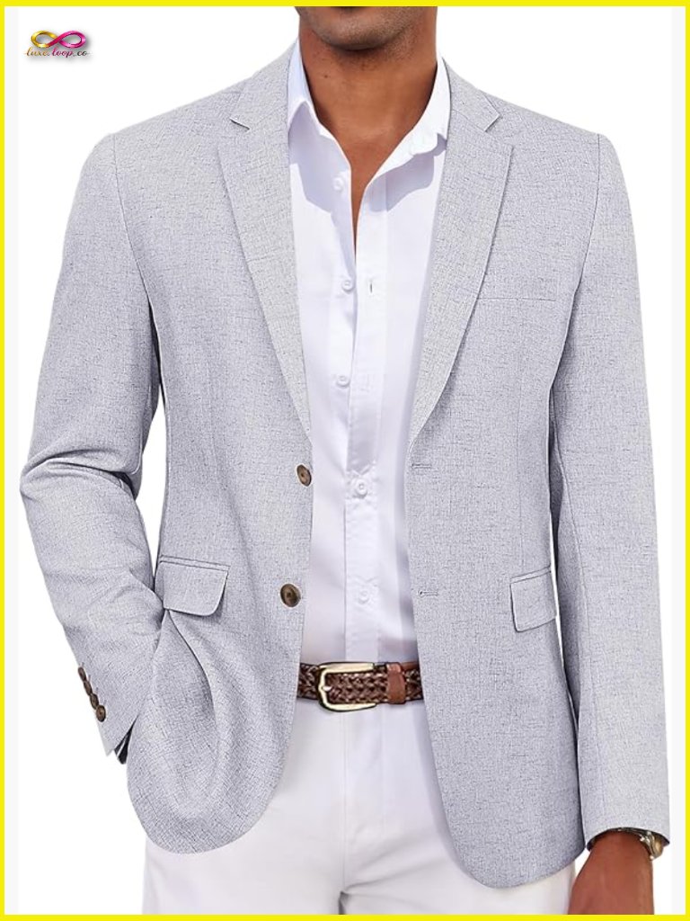 Lightweight Linen Blazer Classic Tailored Fit Business Casual Sport Coat
